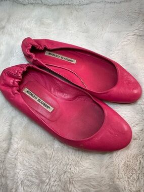 Manolo Blahnik Hot Pink Leather Slip-On Ballet Flats